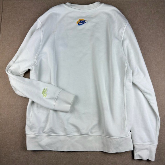 Nike Multi‎ Logo Crew Sweatshirt L White Embroidered Swoosh Pullover Unisex - Picture 2 of 13